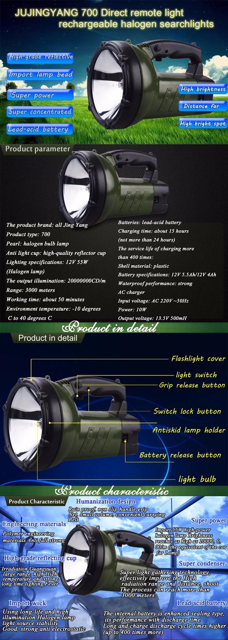 Reflector Portátil Recargable De 100w,Iluminación Halógena Para