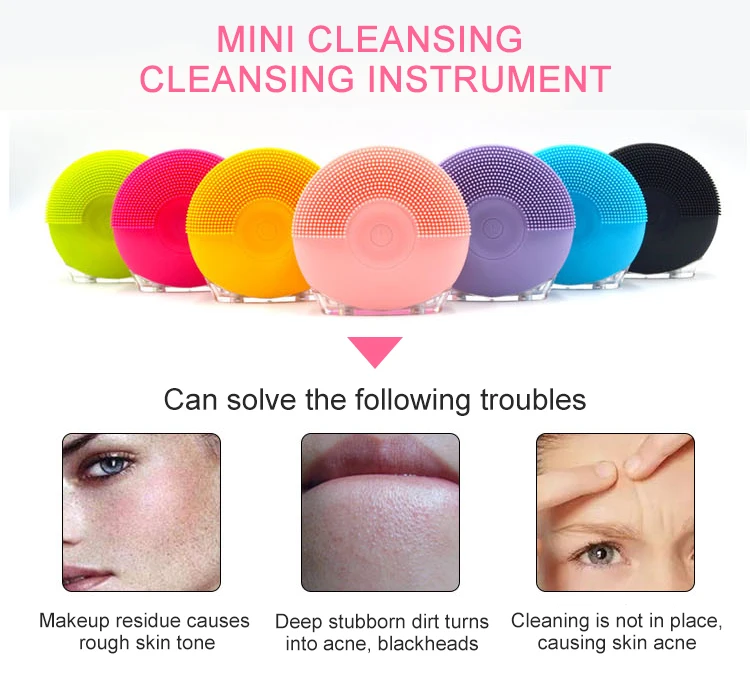 Electric ultrasonic sonic facial cleaner brush silicone massager
