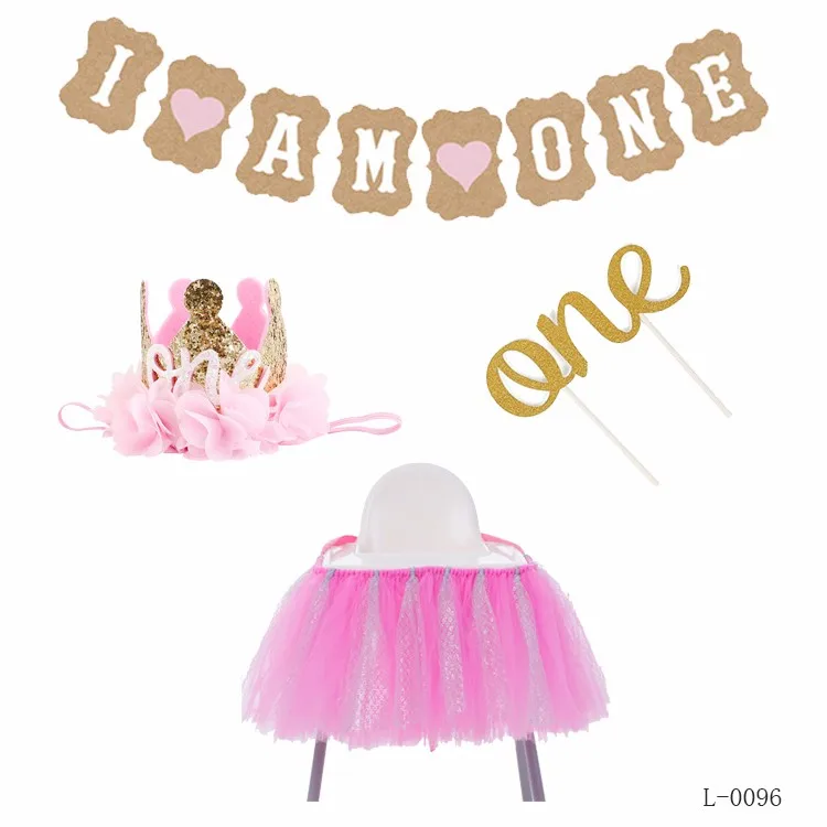 1st Girl Birthday Party Decoration Set Pink Tutu Chair Cover Crown I Am One Banner Baby Shower Party Favor View Birthday Party Decoration Set Huiran