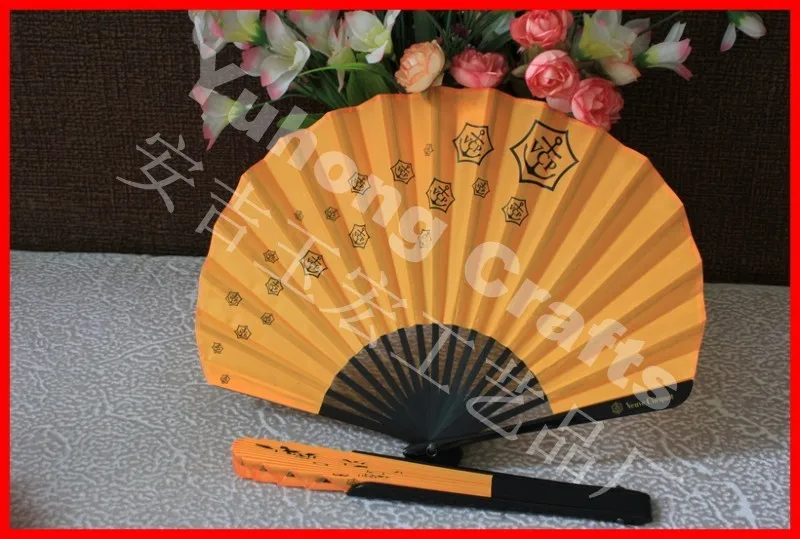 
Chinese folding hand fan with black bamboo ribs 