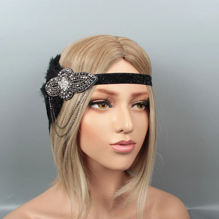 

New style ribbon feather headpiece carnival headdress supplies for sale, Clear crystal applique