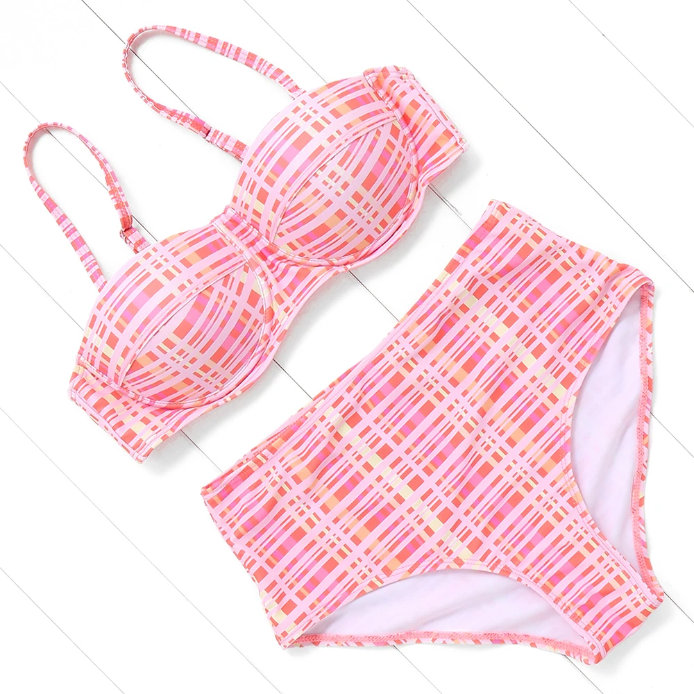 

Wholesale New Fashion Stripe Bikinis Woman Swimwear Popular Products 2019 Swimsuit With High Waist, Pink