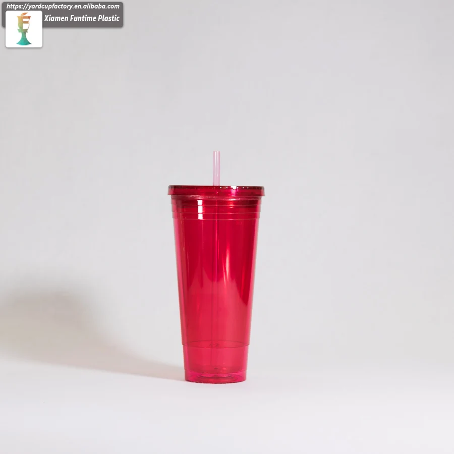 Double Wall Plastic Tumbler With Straw And Lid In 450ml And 700ml Size