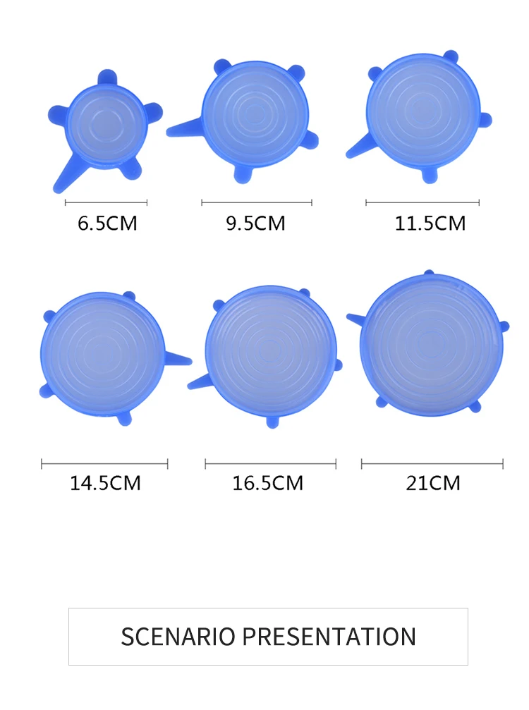 6-pack Reusable Suction Stretchable Seal Silicone Stretch Lids