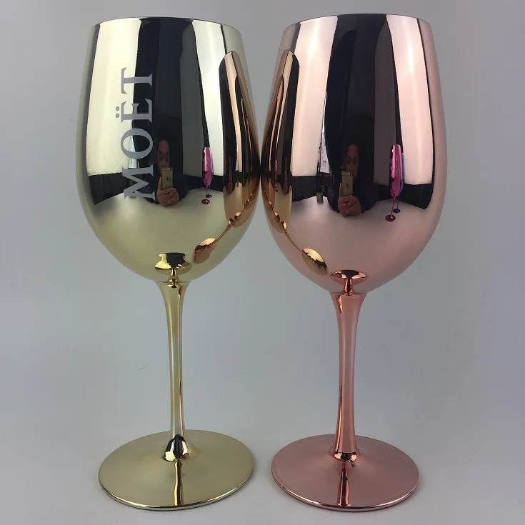 

Handblown Electroplated Gold Rose Navy blue Colored Wine Goblets Glass For Champagne, Customized