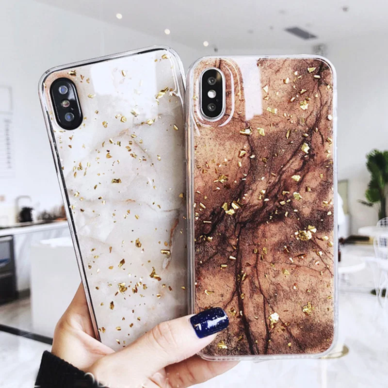 Luxury Gold Foil Bling Marble Phone Cases For iPhone X 10 Cover Slim Soft TPU For  XR XS MAX 7 8 6 6 s Plus Glitter Case Coque