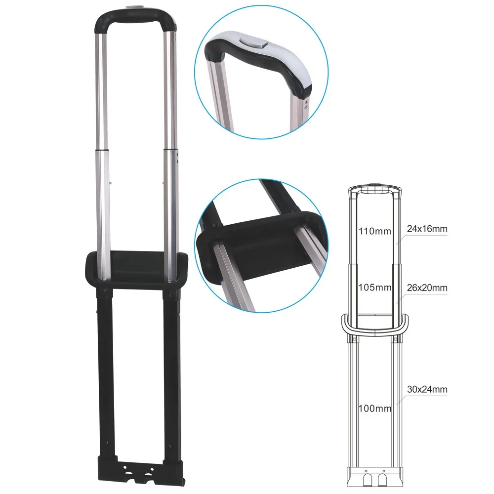 Replacement Telescopic Suitcase Trolley Handle Pullup Silver/Black Alu 64:21