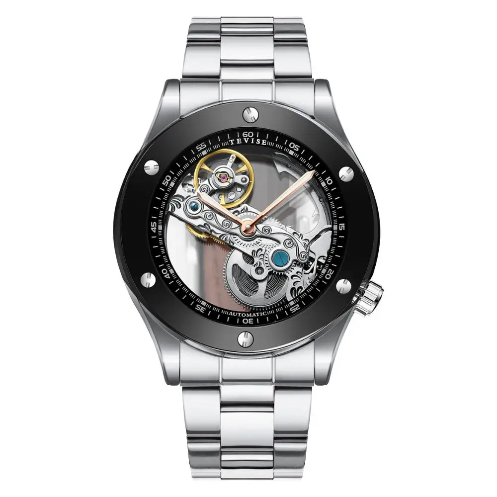 

2019 Hot Selling Men mechanical watch waterproof stainless steel mesh double transparent automatic mechanical Clock, Any color are available