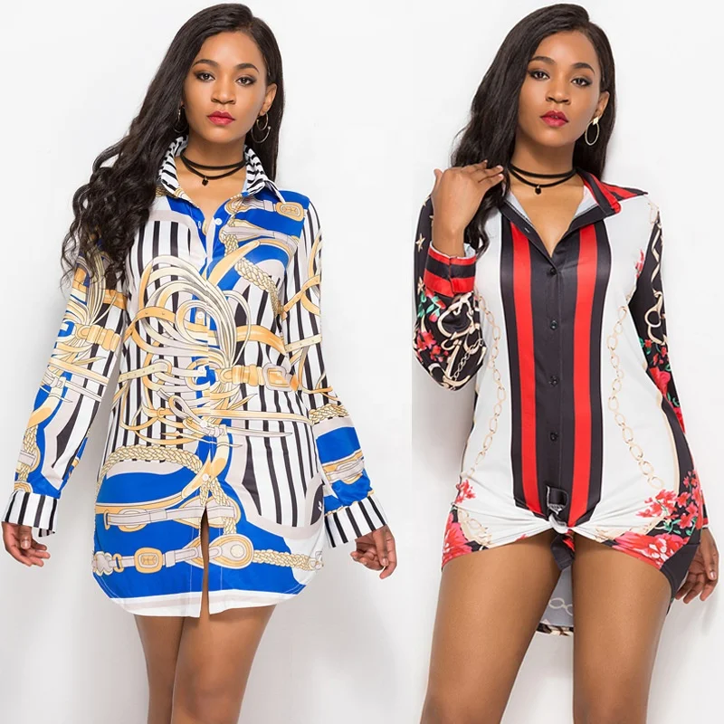 

F20794A Printed fashion shirt dresses for women, As picture