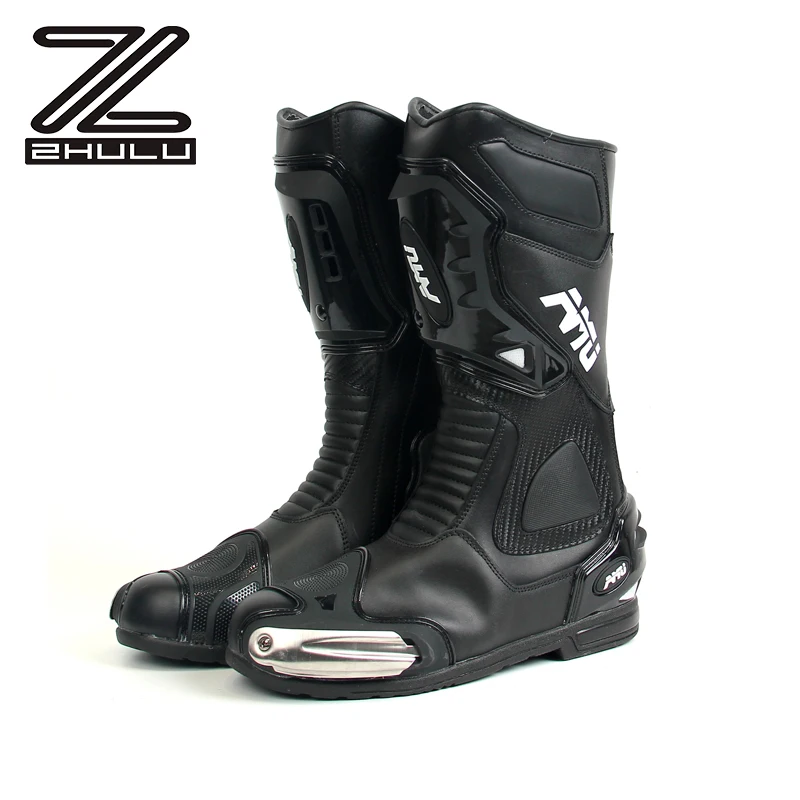 

Best selling Leather Motorbike racing shoes Waterproof breathable boots for men, Black