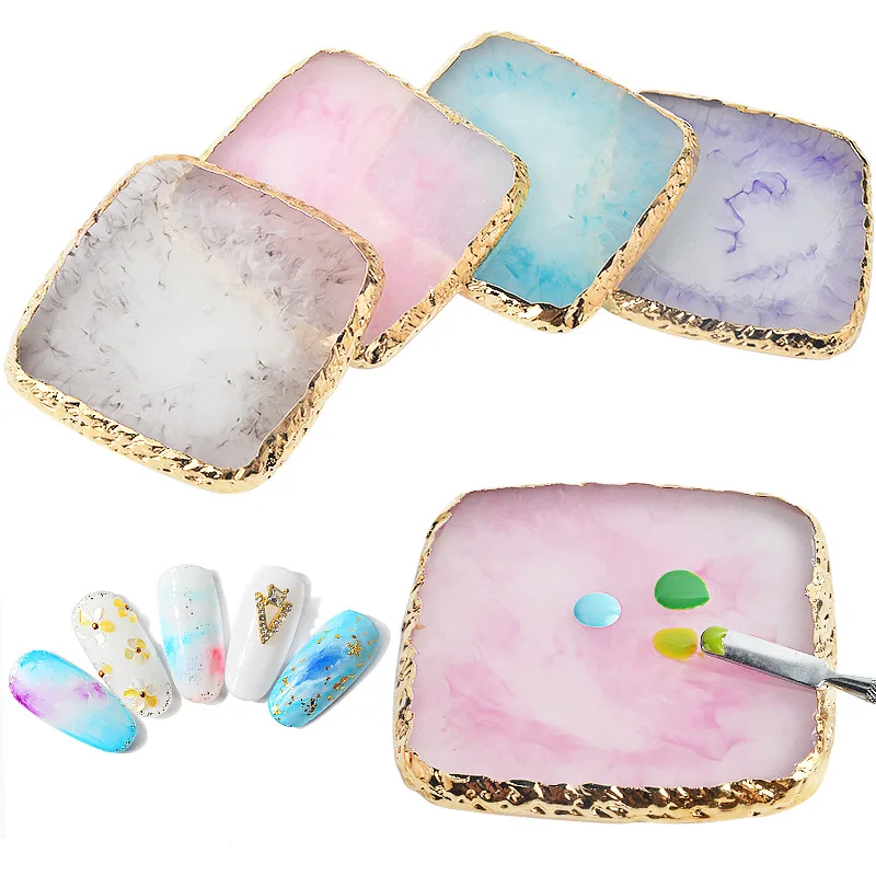 

Multi-functional Manicure Tools Japanese Natural Resin Agate Square Paint Tray Display Showing Board Nail Art Color Palette