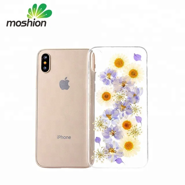 

Handmade Pressed Real Flowers Clear TPU Phone Case for iPhone 6 7 8P X, Black