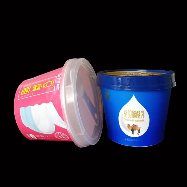 
7oz/200ml ice cream plastic cup with flat lids and spoon iml pp smaller container 
