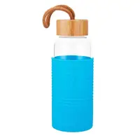 

Custom logo wooden bamboo lid glass drinking water bottle with silicone sleeve