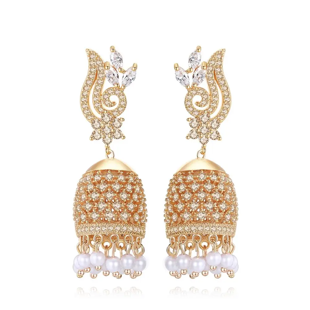 

LUOTEEMI Artificial New Designer Traditional Indian Jhumkas Gold Plated Handmade Jewelry Earrings