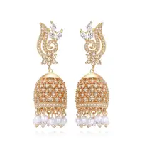 

LUOTEEMI Artificial New Designer Traditional Indian Jhumkas Gold Plated Handmade Jewelry Earrings