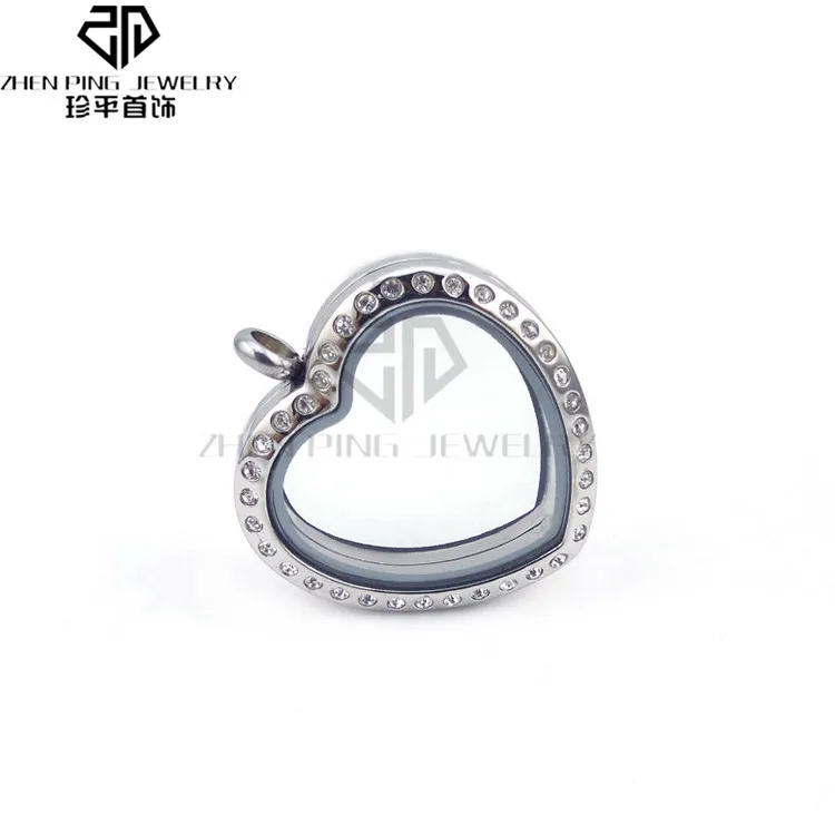 

Heart shaped 316L stainless steel floating locket with charm