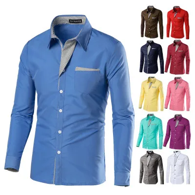 

2021 Men Shirts Business Casual Fashion Solid Color Men Shirts Spring & Autumn Slim Shirt, As show
