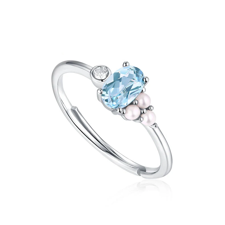 

Dainty petite white gold topaz pearl jewelry sterling silver cluster ring