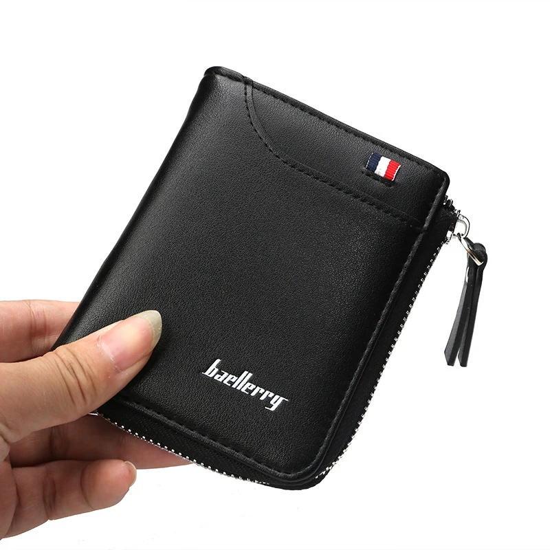 

Men's wallet Baellerry business short vertical black zipper purse driver's license card holder