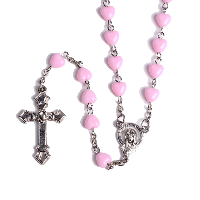 

Wholesale Religious Heart Shape Muslim Amber Rosary Necklace For Gifts, Pink