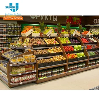 Kustom Kayu Display  Alat Kelengkapan Toko Supermarket Buah 