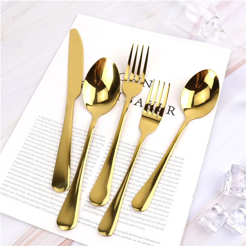 

korean wedding bulk stainless steel gold restaurant black flatware sets