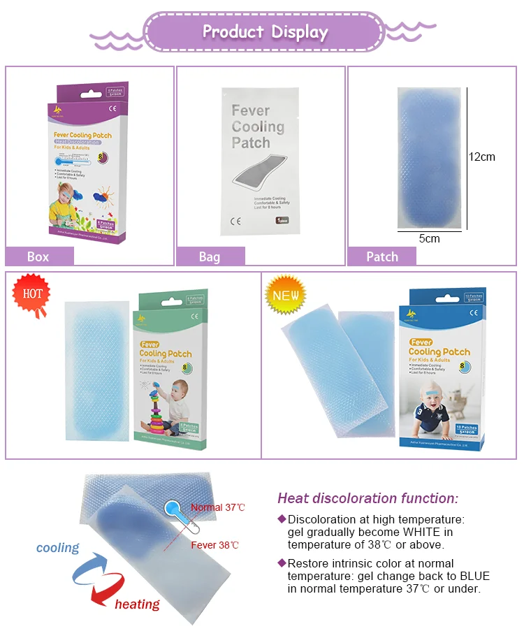 New Heat Discoloration Fever Reduce Plaster Cooling Gel Patch For Body