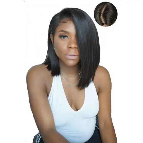 

Swept Bangs Bob Style Yaki Straight Lace Front Wig, Natural color