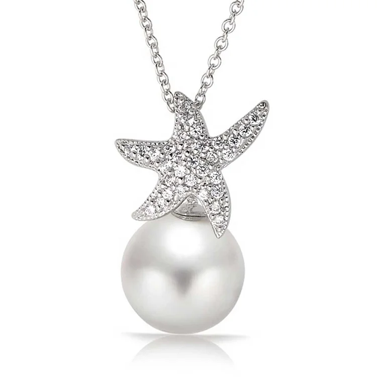 

marine sea life pendant jewelry 925 sterling silver starfish necklace pearl settings, N/a