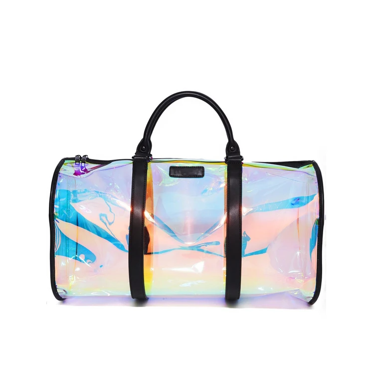 

Eco Custom Logo Holographic Iridescent Laser Training Handbag Transparent Clear Waterproof Pvc Travel Sport Gym Duffel Bag, Black,blue,red,pink and all kinds of colors customized