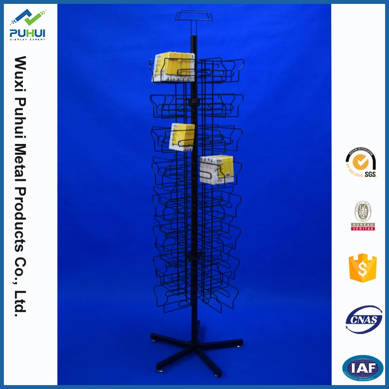 Wire Pocket Display Rack Floor Standing Fixture Iron Steel Wire Pocket Holder Spinning Napkin ...