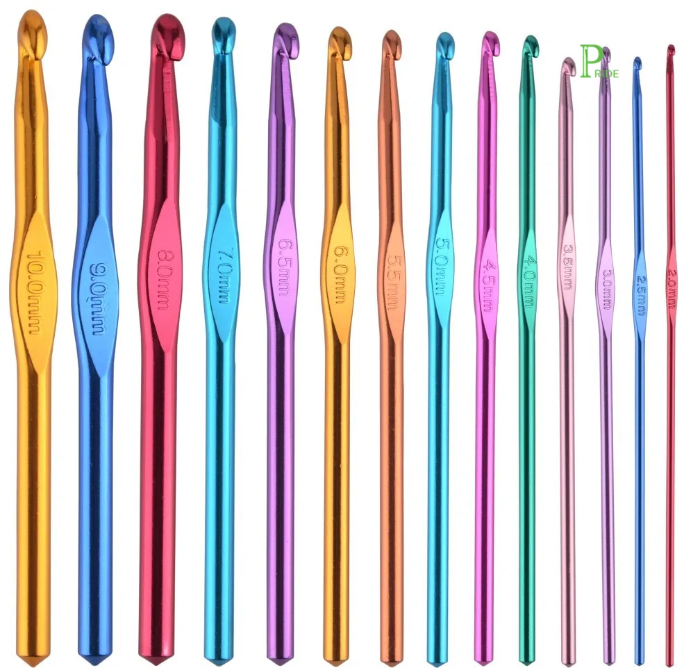 

14 pcs Multi-color Aluminum Crochet Hooks Knitting Needles Set Craft Yarn 2-10 mm For Yarn Craft, Multiple colors as picture