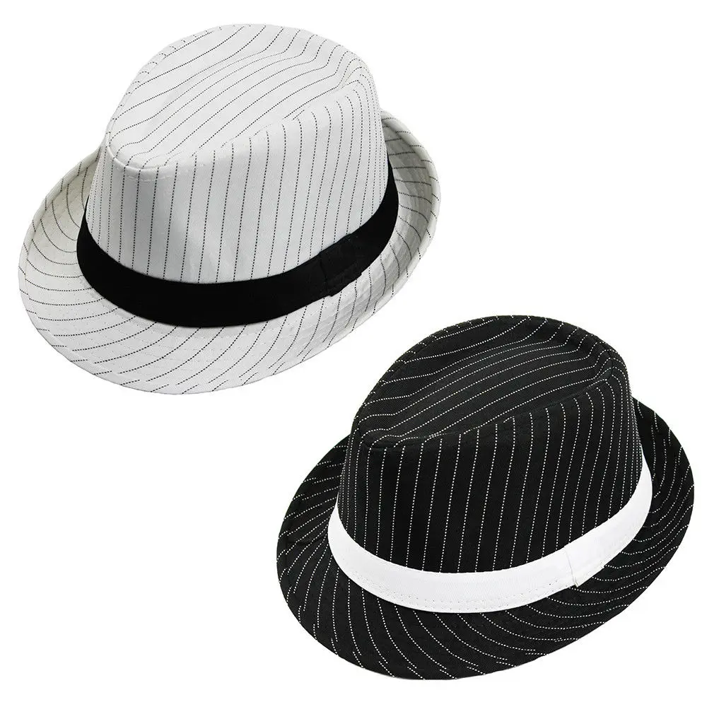 ADULT BLACK PINSTRIPE GANGSTER HAT BUGSY MALONE TRILBY FANCY DRESS UNISEX HAT
