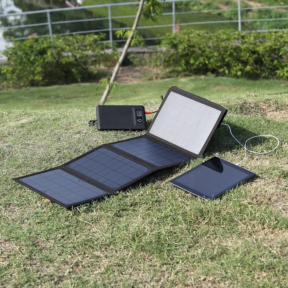 Universal 14 Watts Folding Solar Charger With Dual Usb Ports,Ultraslim Panels & Carrying Strap