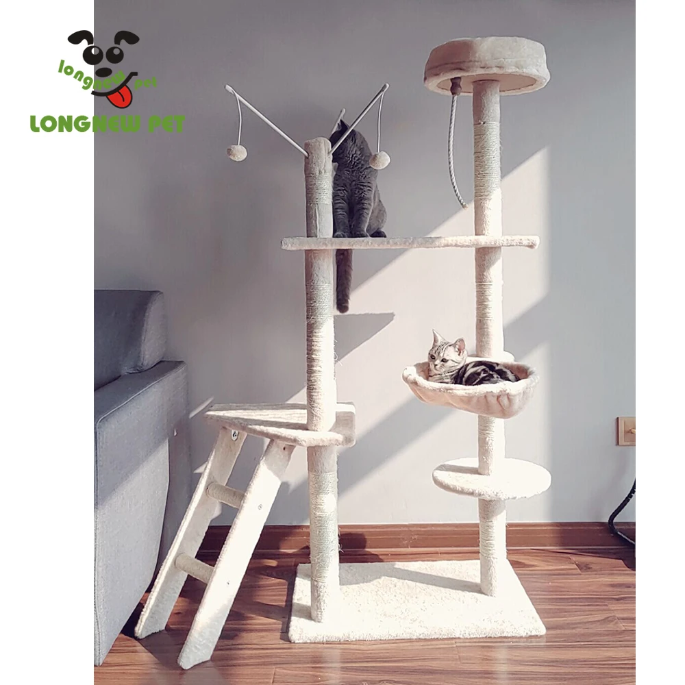 

Cat Tree Scratcher Condo Furniture Bed Post Pet House Cat Kitten Activity Tower, Beige