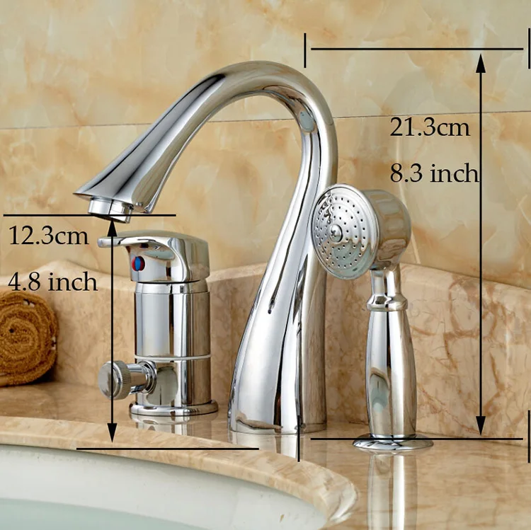 Widespread 3pc Luxury Wash Basin Mixer Tap Brass Handle Goose Neck