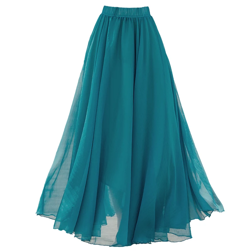 

Full length Chiffon Boho Beach Maxi Skirts, Pure color