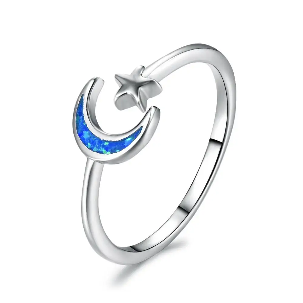 

Hainon wedding rings new style Star Moon Shaped blue Opal vintage ring wholesale stock rings jewelry women