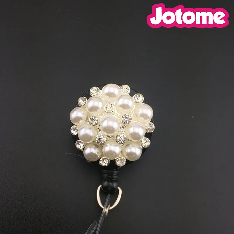 

Flower Pearl ID Badge Holder - Retractable ID Badge Holder and ID Name Tag. Badge Reel Clip On with Spring Pinch Clip, All kinds of color