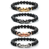 

F148 Gifts for boyfriend gifts for dad wholesale beaded volcanic lava stone beads skull simple men bracelet