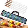 Outside BBQ Kebab Sticks for Camping Picnice Stainless Steel Barbecue Grill Kabob Skewer Needle 5pcs/set with wood handle
