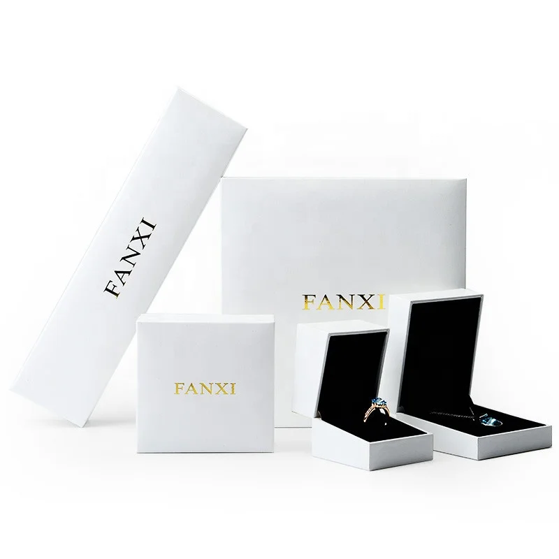 

FANXI White Leatherette Paper plastic Gift Box for Necklace Ring Bracelet watch Packing Logo Custom Packaging Jewelry Box, N/a