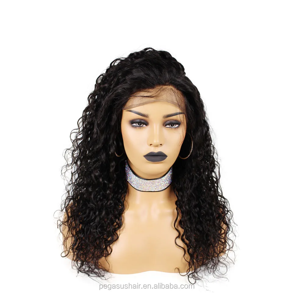 

150% density natural black hair water wave full lace wig, wholesale virgin raw Indian remy hair wigs, lace front/ 360 lace