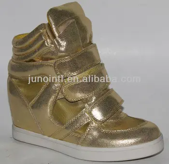 gold high heel sneakers