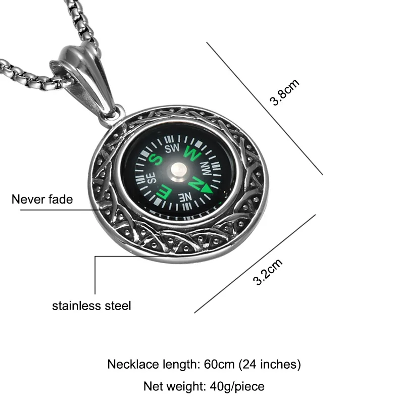 Fashion Mens 316l Stainless Steel Compass Pendant Necklace Buy