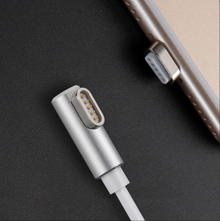 

New style durable TPE 90 degree right angle magnetic round usb charging cable and data cable, Silver/rose golden/golden etc.