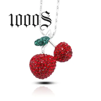red cherry crystal stone jewelry crystal ball pendant necklace