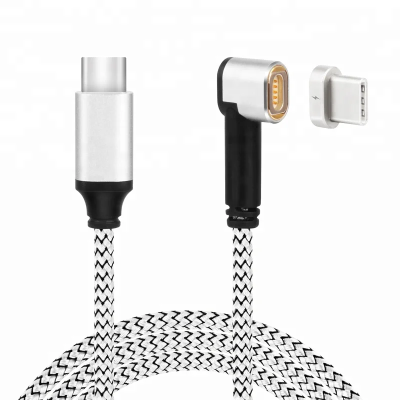 

YouCable Right Angle Nylon Braided USB C to USB-C 87W Fast Charging Magnetic For macbook pro Charging Cable, Silver