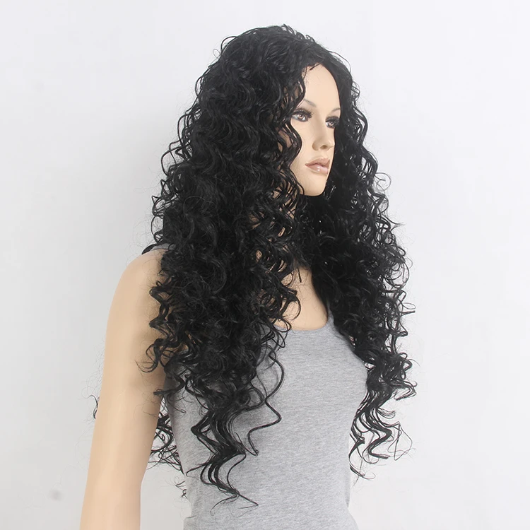 Wholesale Price Hand Made Japanese Wig Black Extra Long Curly Synthetic